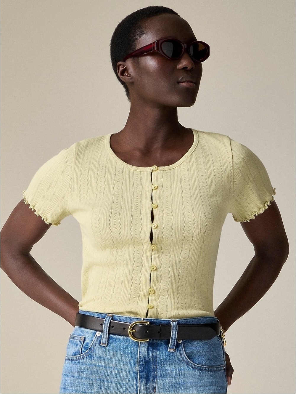 J. Crew Pointelle Short Sleeve Knit Cardigan Small